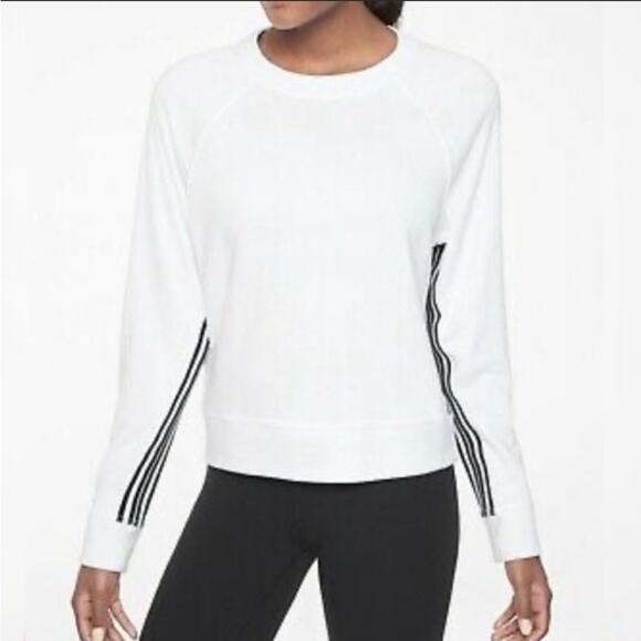 Athleta 24/7 Striped Crewneck Sweatshirt White Black Size XS - Picture 1 of 5